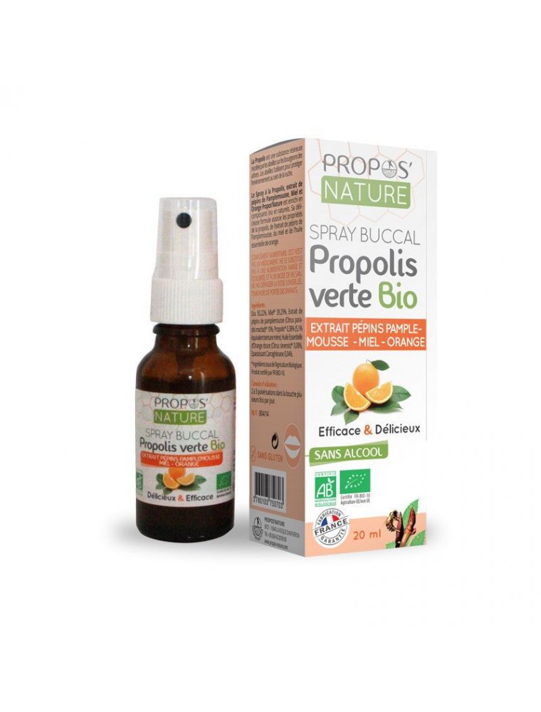 Image principale de la modale pour Spray buccal Propolis Verte Sans Alcool Bio - Pamplemousse et Miel 20 ml - Propos Nature