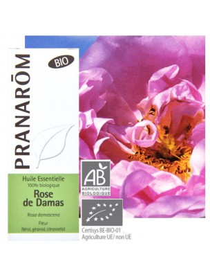 Image de Rose de Damas Bio - Huile essentielle Rosa damascena 5 ml - Pranarôm via Orange douce Bio - Huile essentielle Citrus sinensis 10 ml - Pranarôm