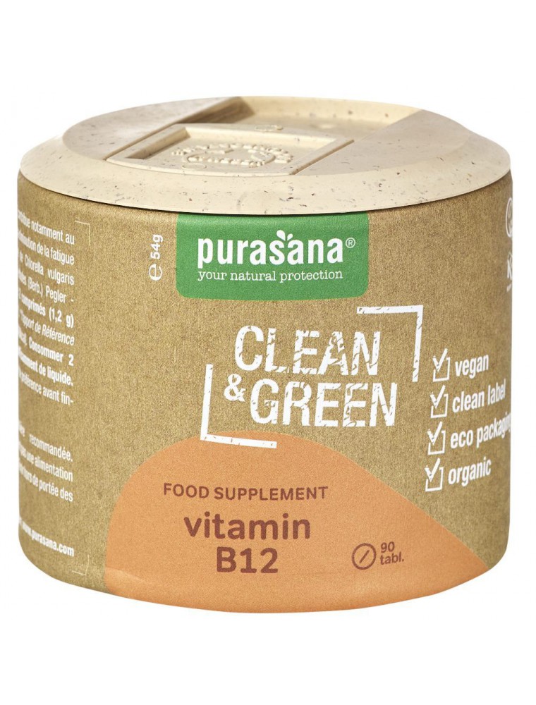 Vitamin B12 Clean & Green - Fatigue et Immunité 90 comprimés - Purasana Vitamin B12 Clean & Green - Fatigue et Immunité 90 comprimés - Purasana