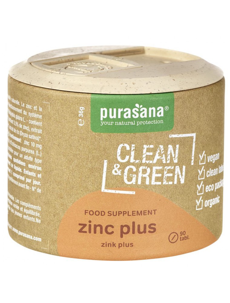 Zinc plus Clean & Green - Défenses immunitaires 60 comprimés - Purasana Zinc plus Clean & Green - Défenses immunitaires 60 comprimés - Purasana