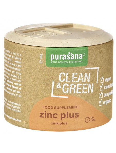 Zinc plus Clean & Green - Défenses immunitaires 60 comprimés - Purasana