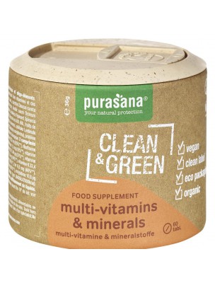 Image de Clean and Green Multi-vitamins and minerals - Vitality 60 tablets - Purasana depuis Current promotions at the herbalist's shop