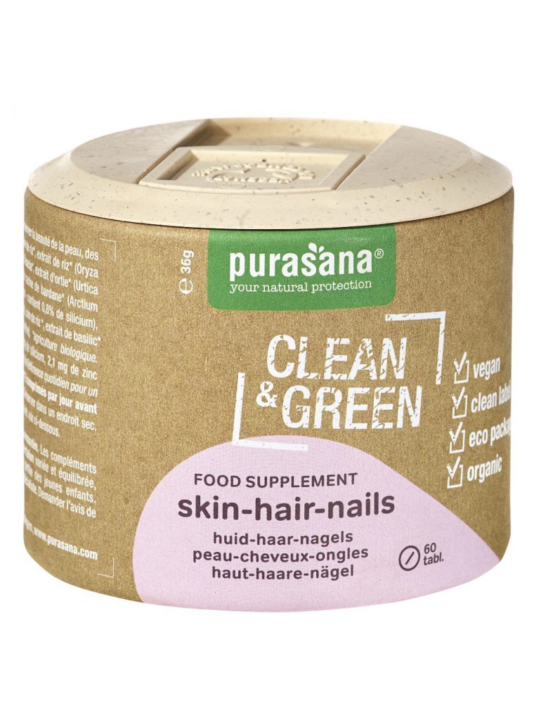 Skin-Hair-Nails Clean & Green - Articulations et Os 60 comprimés - Purasana Skin-Hair-Nails Clean & Green - Articulations et Os 60 comprimés - Purasana