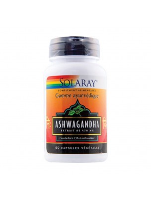 Image de Ashwagandha 470 mg - Tonus et Stress 60 capsules - Solaray via Warana, Guarana Bio 140g - Guayapi