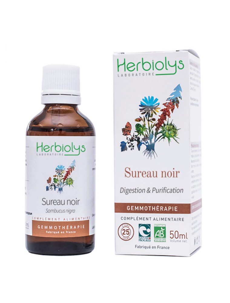 Image principale de la modale pour Sureau Noir Macérât de jeunes pousses Bio - Digestion et Purification 50 ml - Herbiolys