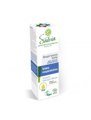 Image de Respir'aroma spray Bio - Voies respiratoires 15 ml - Salvia via Allerg'aroma Bio - 40 capsules d'huiles essentielles pour les allergies - Salvia