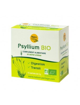 Image de Psyllium blond Bio - Intestinal transit 15 single dose sachets Nature et Partage depuis Psyllium Blond Bio L'Ami du Colon pour une Bonne Digestion
