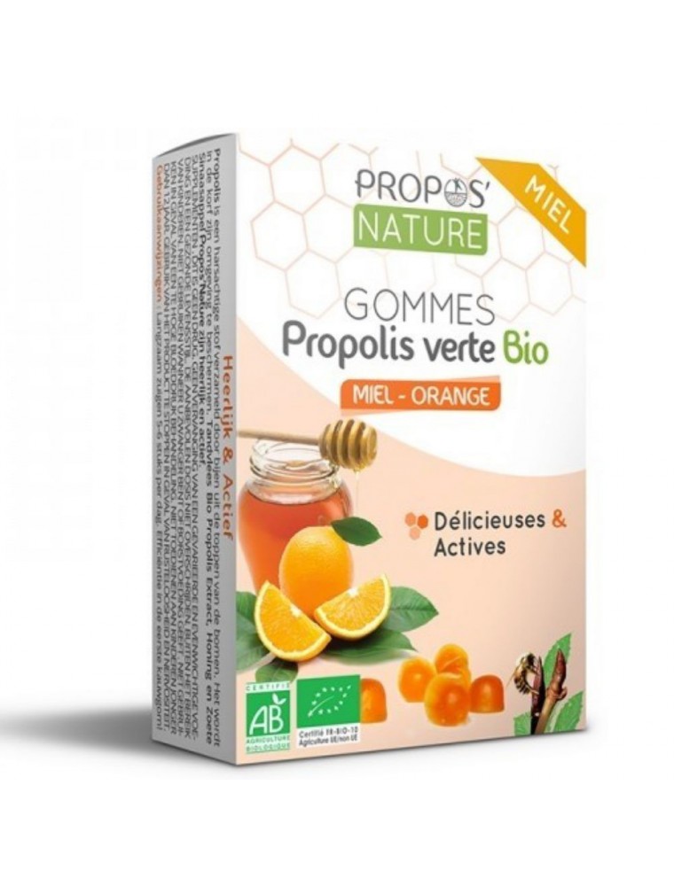 Image principale de la modale pour Gommes Propolis verte Bio Miel et Orange - Délicieuses et Actives 45 g - Propos Nature