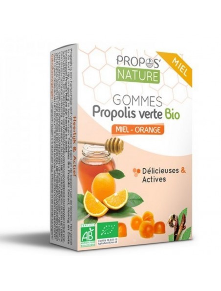 Gommes Propolis verte Bio Miel & Orange - Délicieuses et Actives 45 g - Propos Nature