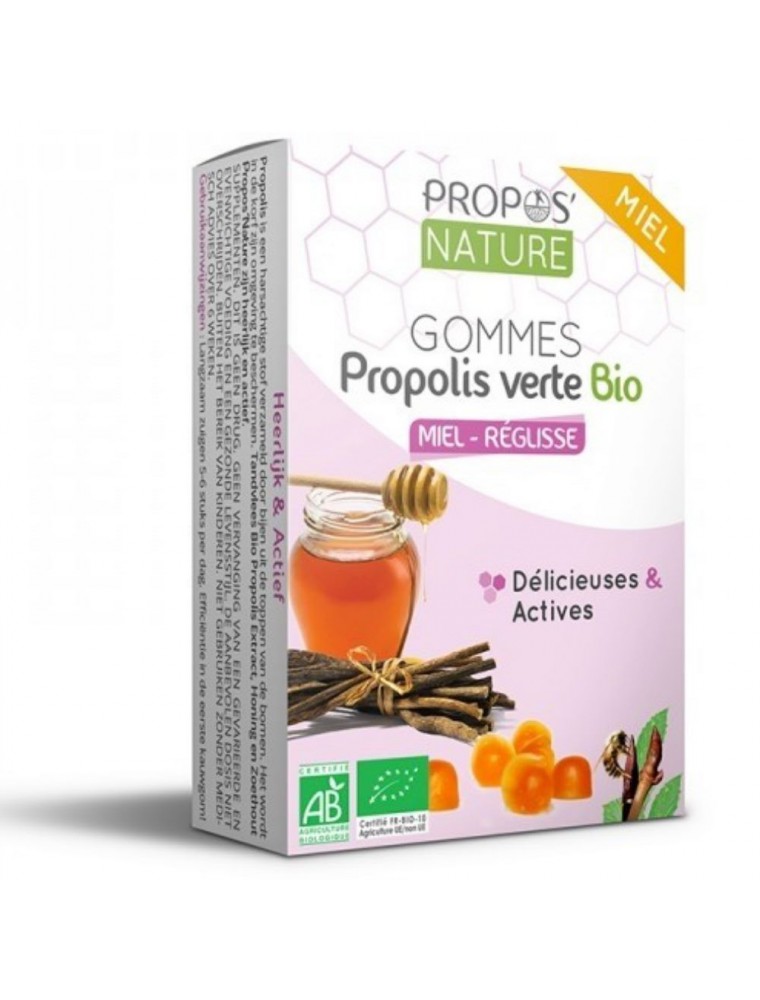 Gommes Propolis verte Bio Miel & Réglisse - Délicieuses et Actives 45 g - Propos Nature Gommes Propolis verte Bio Miel & Réglisse - Délicieuses et Actives 45 g - Propos Nature