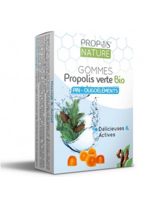 Image de Gommes Propolis verte Bio Pin et Oligoéléments sans sucre - Délicieuses et Actives 45 g - Propos Nature depuis Achat de Gommes et Pastilles de Phytothérapie en ligne | Herboristerie