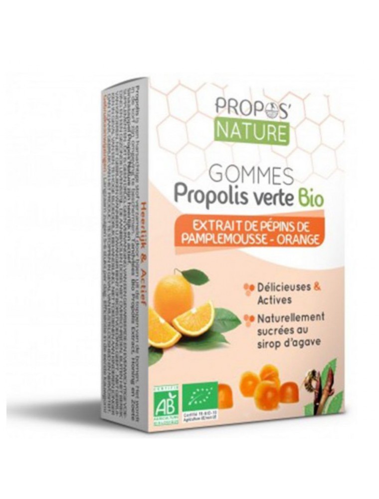 Image principale de la modale pour Gommes Propolis verte Bio Extrait de pépins de pamplemousse et Orange 45g - Propos Nature