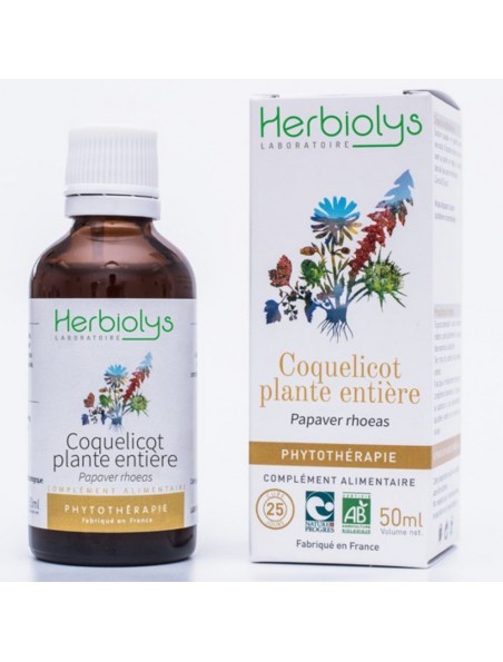 Image principale de Coquelicot plante entière Bio - Stress et Sommeil Teinture-mère Papaver rhoeas 50 ml - Herbiolys