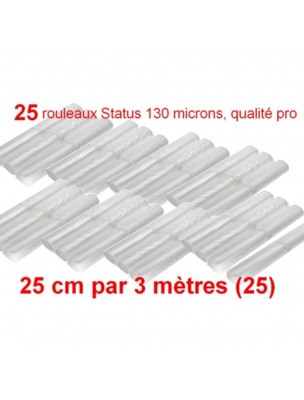 Image de Lot de 25 rouleaux gaufrés 130 microns 25 cm x 3 mètres - Status via Kit boîtes vides rectangulaires en verre (0.5, 1.5, 3L) - Status