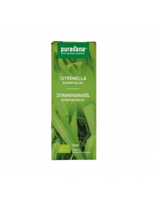 Image de Citronnelle Bio - Huile essentielle de Cymbopogon winterianus 10 ml - Purasana via Chat noir - Porte-spirales pour encens