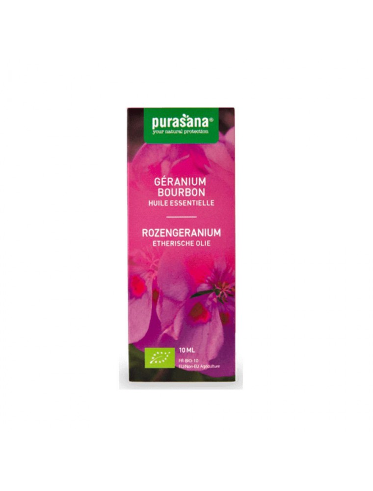 Géranium bourbon Bio - Huile essentielle de Pelargonium graveolens L'Herit. 10 ml - Purasana