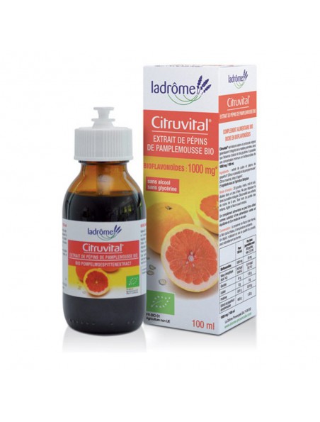 Achetez Citruvital Bio - Extrait de pépins de Pamplemousse 100 ml - Ladrôme à l'herboristerie Louis Image principale de Citruvital Bio - Extrait de pépins de Pamplemousse 100 ml - Ladrôme