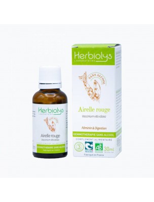 Image de Airelle Rouge Macérât de jeunes pousses Sans Alcool Bio - Féminin et Digestion 30 ml - Herbiolys depuis Produits de phytothérapie et d'herboristerie - Bourgeons