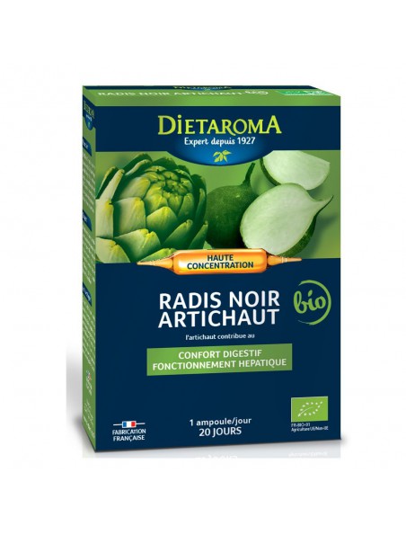 C.I.P. Artichaut Radis Noir Bio - Confort Digestif et Hépathique 20 ampoules - Dietaroma