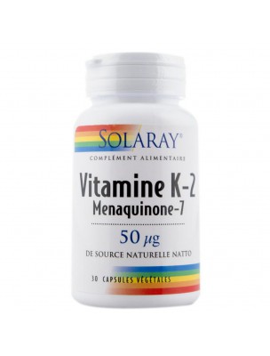 Image de Vitamine K-2 (Menaquinone-7) - Vitamine K 30 capsules végétales - Solaray via Vitamine K2 100 ug - Solidité os/coagulation - Solgar