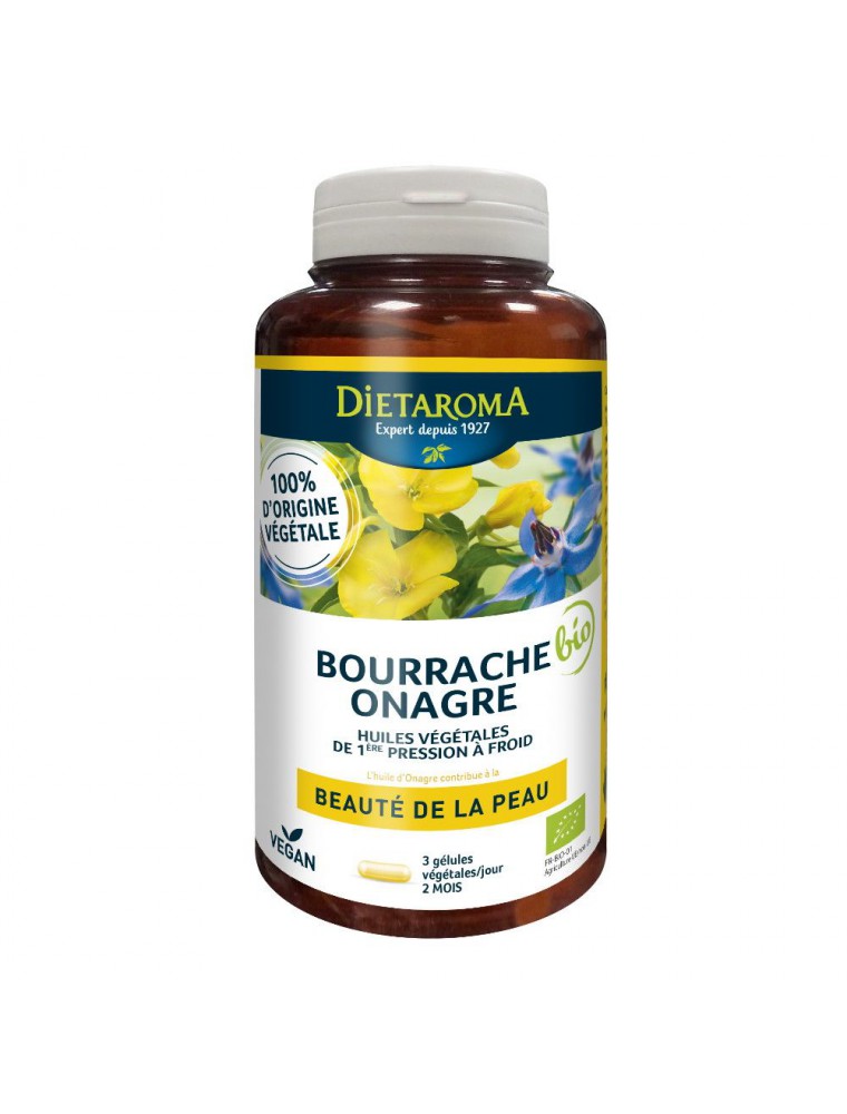 Image principale de la modale pour Bourrache Onagre Bio - Beauté de la Peau 180 capsules - Dietaroma