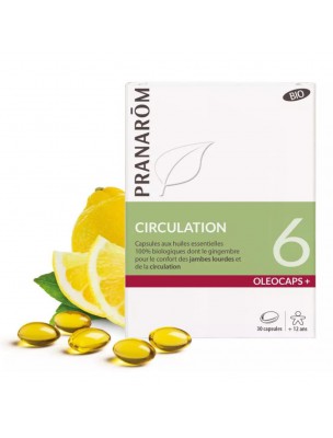 Image de Oléocaps + 6 Bio - Circulation 30 capsules of essential oils - Pranarôm depuis Synergies of circulatory essential oils