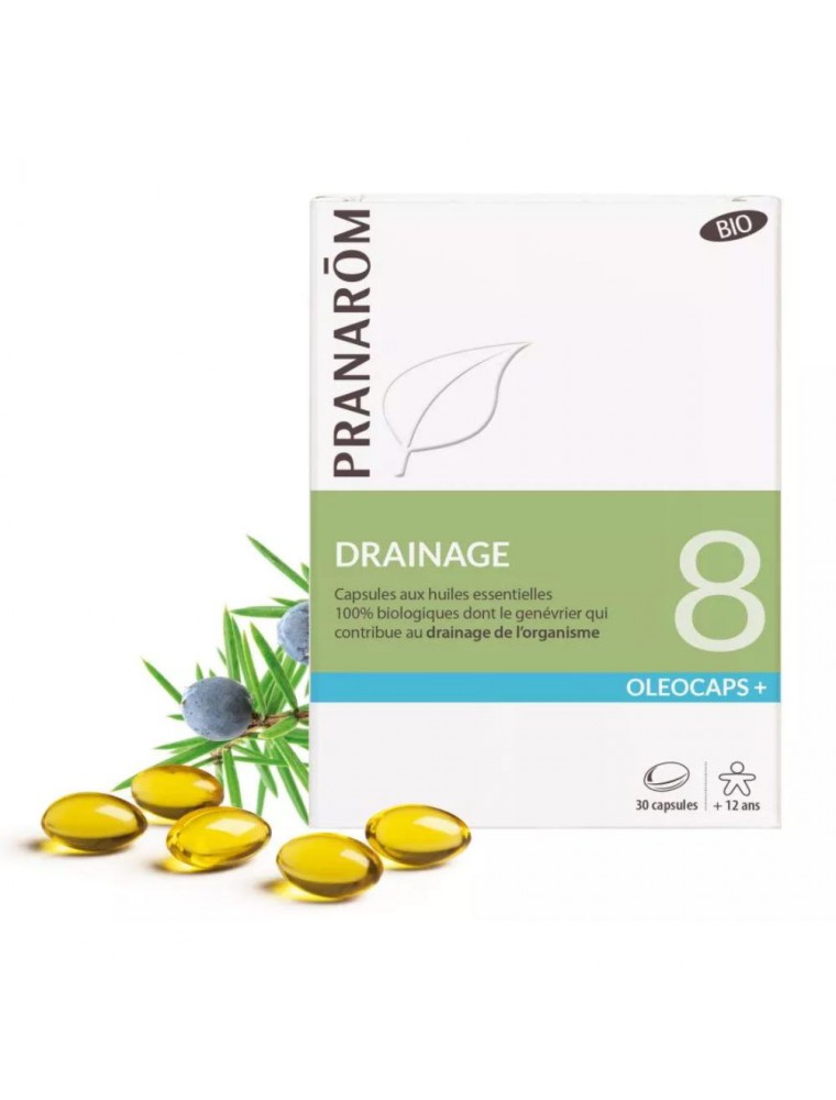 Image principale de la modale pour Oléocaps + 8 Bio - Drainage 30 capsules d'huiles essentielles - Pranarôm