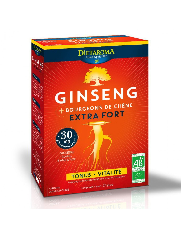 Image principale de la modale pour Ginseng Extra Fort Bio - Tonus et Vitalité 20 ampoules - Dietaroma