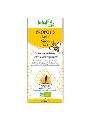 Image de Propolis Junior Sirop Bio - Système respiratoire 150 ml - Herbalgem via Huile Bouclier Bio - Néobulle
