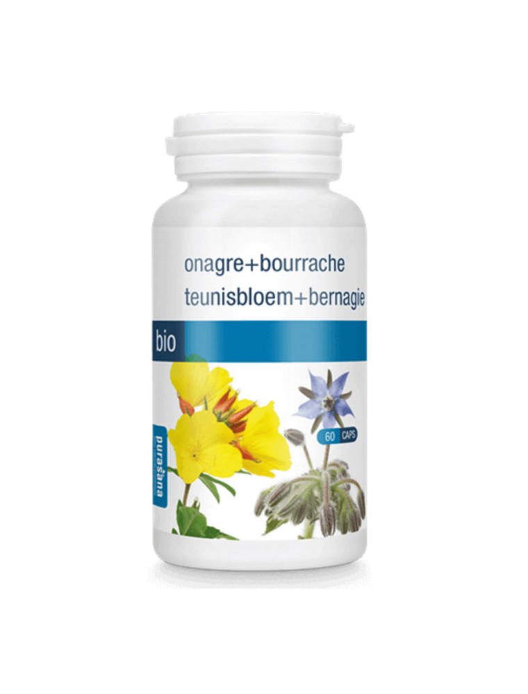 Huile de graine de bourrache et d'onagre Bio - Cycle féminin & Peau 60 capsules - Purasana