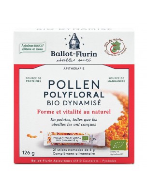 Pollen polyfloral dynamisé en sticks Bio - Stimulant physique, intellectuel et émotionnel 21 sticks nomades - Ballot-Flurin
