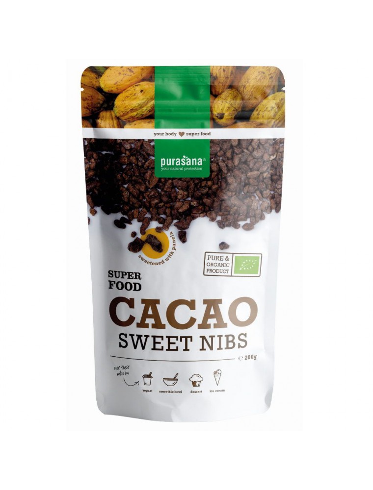Eclats de Fèves de Cacao sucrées Bio - Magnésium & Antioxydants 200g - Purasana Eclats de Fèves de Cacao sucrées Bio - Magnésium & Antioxydants 200g - Purasana