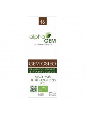 Image de Gem-Osteo Complexe n°13 Bio - Structure osseuse 50 ml - Alphagem via Vit'all+ Calcium Magnésium Zinc D3 - Ossature Saine