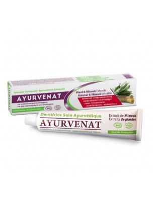 Image de Organic Ayurvedic Toothpaste - Ayurvenat 75 ml - (French) Le Secret Naturel via Buy Refillable Toothbrush - Medium Purple -