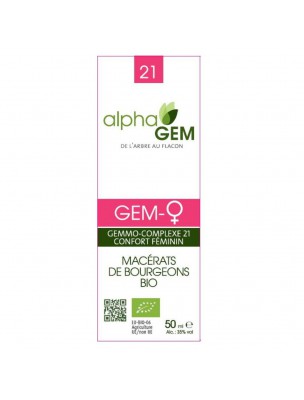 Image de Gem-Femme ♀ Complexe n°21 Bio Confort féminin 50 ml - Alphagem via Tisane Féminité N°1 Ménopause 100g - Plantes pour Hormones - Louis Herboristerie