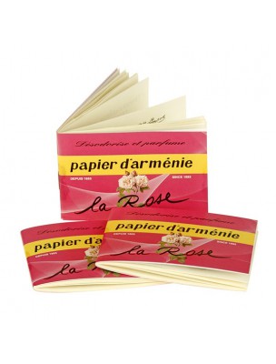 Image de Papier d'Arménie à la Rose - Désodorisant naturel 36 bandes depuis Rose de Damas Bio - Hydrolat 200 ml | Abiessence
