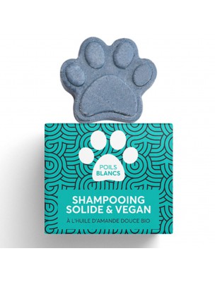 Image de Shampooing Poil Blanc à l'huile d'Amande douce Bio - Solide et Vegan 60 ml - Naiomy via AniBio - Biotine avec Zinc - Peau et Poils pour chiens et chats 140 g