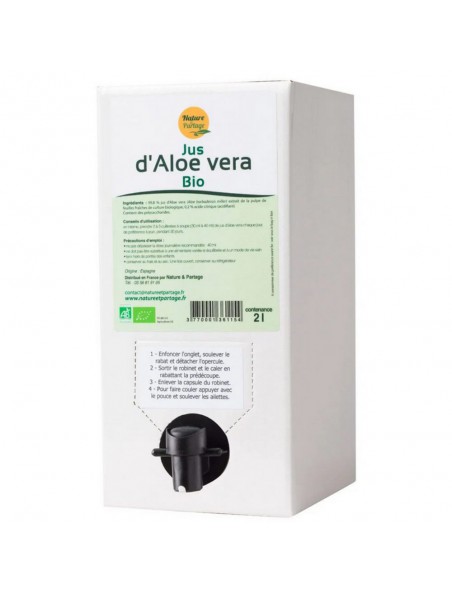 Achetez Aloe vera Bio - Fontaine à jus et son robinet 2 Litres - Nature et Partage à l'herboristerie Louis Image principale de Aloe vera Bio - Fontaine à jus et son robinet 2 Litres - Nature et Partage