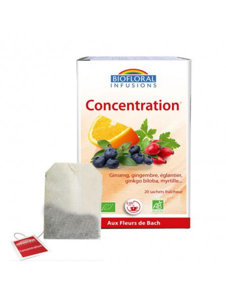 Concentration, mémoire et vitalité  - 20 infusettes - Biofloral