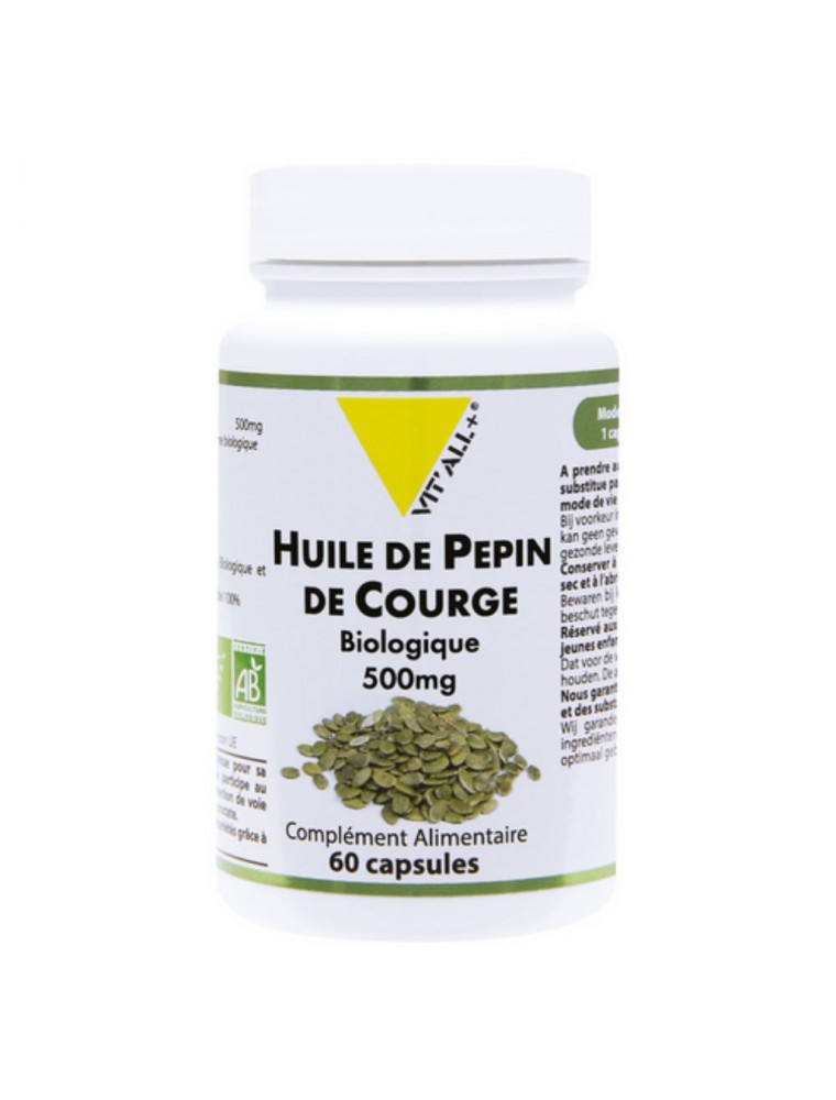 Image principale de la modale pour Huile de pépins de courge Bio - Confort urinaire Masculin 60 capsules - Vit'all+