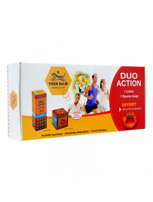 Image de Coffret Duo Action - 1 lotion, 1 baume du tigre rouge et 1 roulette de massage - Tiger Balm via Coffret Duo Hiver - Baumes du tigre blancs et chaufferette