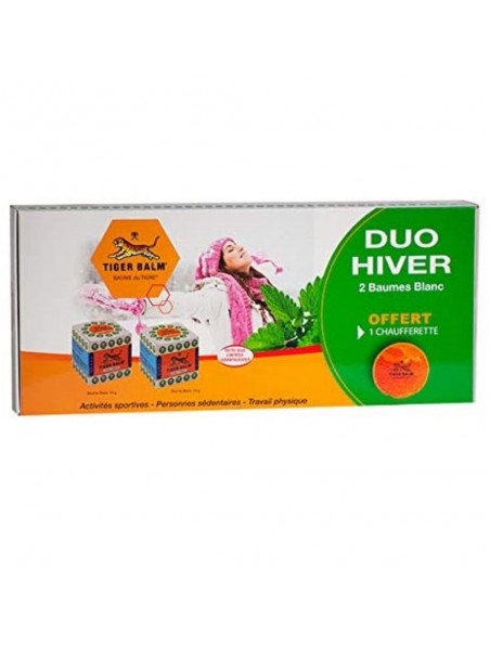 Achetez Coffret Duo Hiver - 2 baumes du tigre blancs et 1 chaufferette - Tiger Balm à l'herboristerie Louis Image principale de Coffret Duo Hiver - 2 baumes du tigre blancs et 1 chaufferette - Tiger Balm