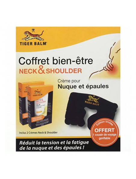 Achetez Coffret Neck and Shoulder - 2 crèmes nuque et épaules et un coussin gonflable - Tiger Balm à l'herboristerie Louis Image principale de Coffret Neck and Shoulder - 2 crèmes nuque et épaules et un coussin gonflable - Tiger Balm