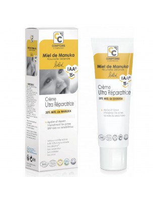 Image de Crème ultra réparatrice Bébé Bio - Miel de Manuka IAA 15+ 40 ml - Comptoirs et Compagnies via Huile de Massage - Hypoallergénique SkinHaptics