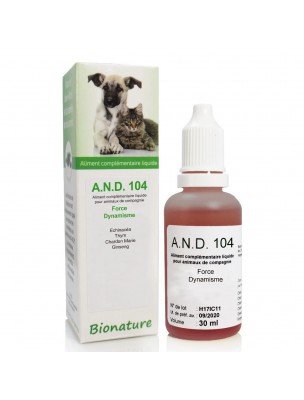 Image de Strength and Dynamism of animals Bio - A.N.D 104 30 ml - Bionature via Buy Anti-oxidant Complex - Anti-aging Dogs and Cats 100g -