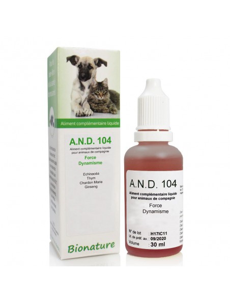 Achetez AND 104 - Force et Dynamisme des animaux Bio 30 ml - Bionature à l'herboristerie Louis Image principale de AND 104 - Force et Dynamisme des animaux Bio 30 ml - Bionature