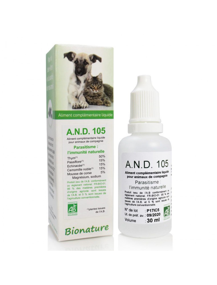 Image principale de la modale pour Parasitisme des animaux Bio - A.N.D 105 30 ml - Bionature