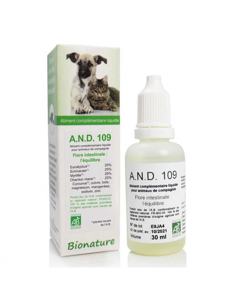 Image principale de la modale pour Flore intestinale des animaux Bio - A.N.D 109 30 ml - Bionature