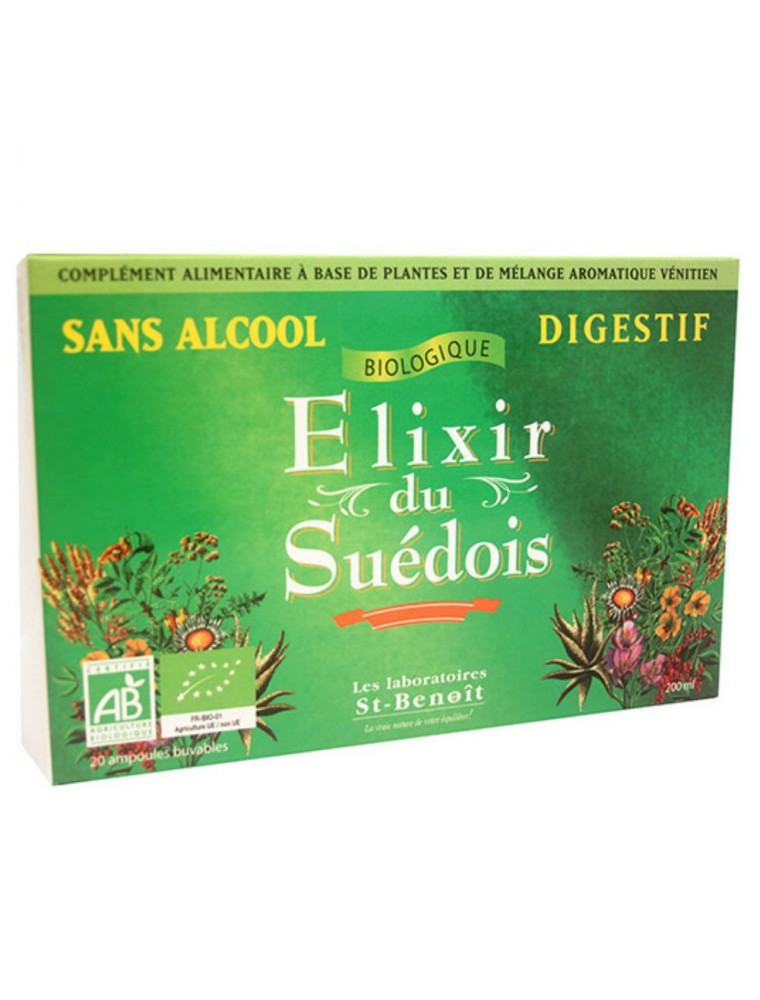 Image principale de la modale pour Elixir du Suédois Sans Alcool Bio - Digestif 20 ampoules - Saint-Benoît