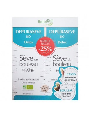 Image de Duo Sève de bouleau Bio - DépuraSève 2 X 250 ml - Herbalgem depuis Achetez notre Cure de printemps naturelle et bio
